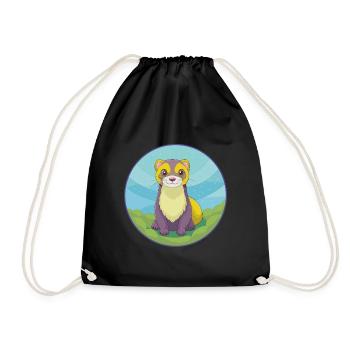 Ferret Cute Kawaii Cartoon Clipart Animal Pet - Drawstring Bag - black - Front