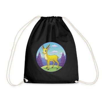 Deer Cute Kawaii Cartoon Clipart Animal Pet - Drawstring Bag - black - Front