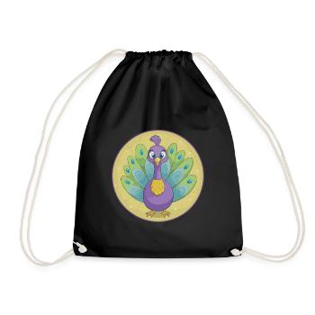 Peacock Cute Kawaii Cartoon Clipart Animal Pet - Drawstring Bag - black - Front