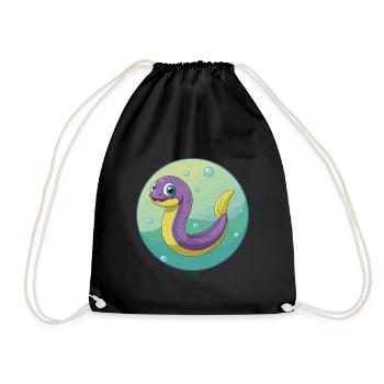 Anguille mignon kawaii dessin animé Clipart animal de compagnie - Sac de sport léger - noir - Devant