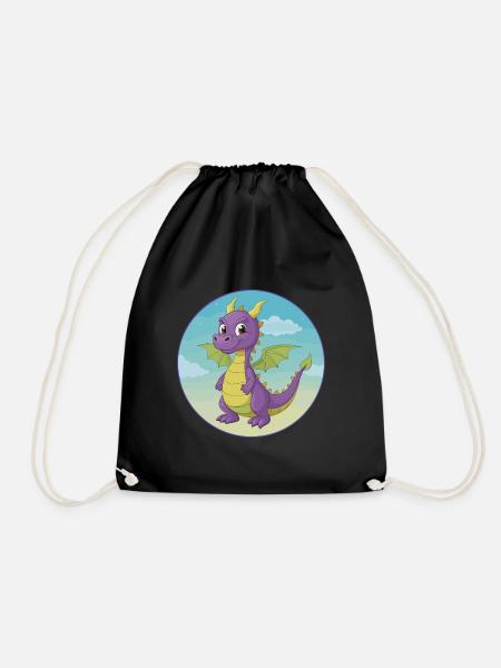 Drache Niedlich Kawaii Cartoon Clipart Tier Haustier - Turnbeutel - Schwarz
