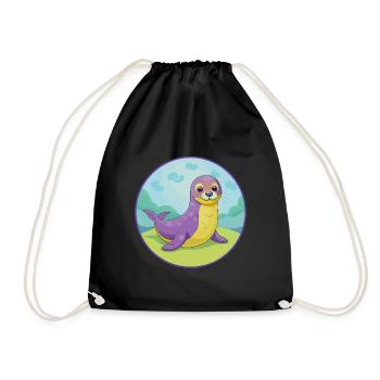 Siegel Niedliche Kawaii Cartoon Clipart Tier Haustier - Turnbeutel - Schwarz - Vorne