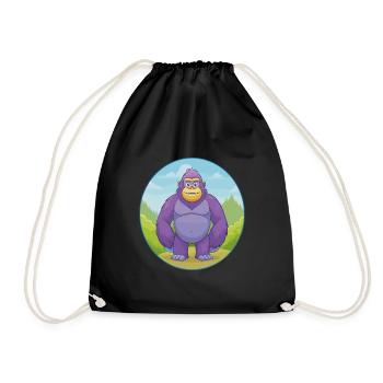 Gorilla Cute Kawaii Cartoon Clipart Animal Pet - Drawstring Bag - black - Front