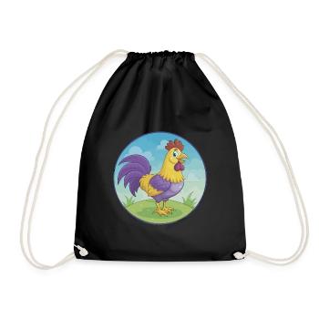 Hahn Niedlich Kawaii Cartoon Clipart Tier Haustier - Turnbeutel - Schwarz - Vorne