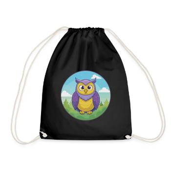 Owl Cute Kawaii Cartoon Clipart Animal Pet - Drawstring Bag - black - Front