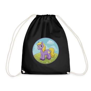 Pony Cute Kawaii Cartoon Clipart Animal Pet - Drawstring Bag - black - Front
