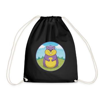 Groundhog Cute Kawaii Cartoon Clipart Animal Pet - Drawstring Bag - black - Front