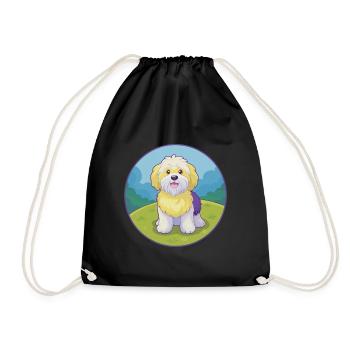 Havaneser Hund Niedlich Kawaii Cartoon Clipart Tier - Turnbeutel - Schwarz - Vorne