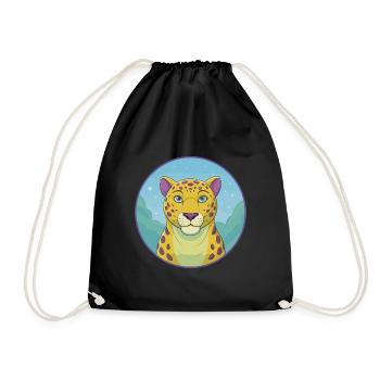 Jaguar Cute Kawaii Cartoon Clipart Animal Pet - Drawstring Bag - black - Front
