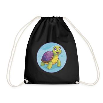 Turtle Cute Kawaii Cartoon Clipart Animal Pet - Drawstring Bag - black - Front