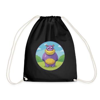 Hippo Cute Kawaii Cartoon Clipart Animal Pet - Drawstring Bag - black - Front