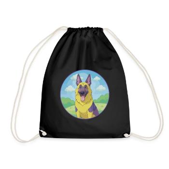 German Shepherd Dog Cute Kawaii Cartoon Animal Pet - Drawstring Bag - black - Front