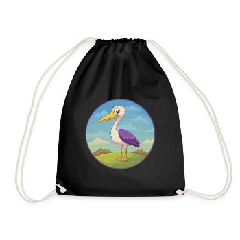 Storch Niedlich Kawaii Cartoon Clipart Tier Haustier - Turnbeutel - Schwarz - Vorne