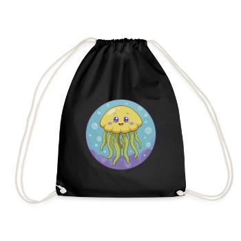 Méduse mignon Kawaii dessin animé Clipart Animal de compagnie - Sac de sport léger - noir - Devant