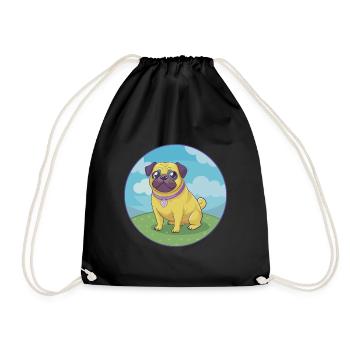Carlin Chien Mignon Kawaii Dessin animé Clipart Animal Animal de compagnie - Sac de sport léger - noir - Devant