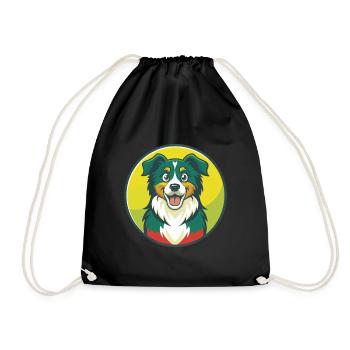 Australian Shepherd Dog Cute Kawaii Cartoon Animal - Drawstring Bag - black - Front