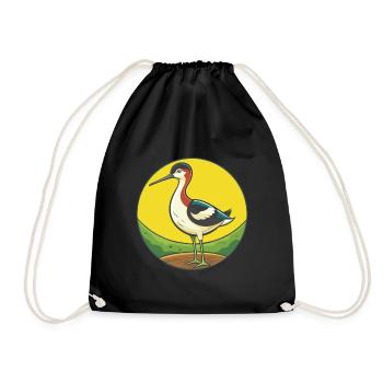 Avocet Cute Kawaii Cartoon Clipart Pet Animal - Drawstring Bag - black - Front