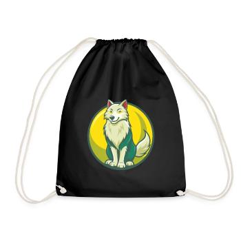 Arctic Wolf Cute Kawaii Cartoon Clipart Pet Animal - Drawstring Bag - black - Front