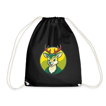 Deer Cute Kawaii Cartoon Clipart Pet Animal - Drawstring Bag - black - Front