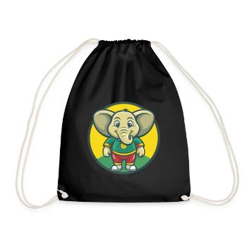 Elefant Niedlich Kawaii Cartoon Clipart Haustier Tier - Turnbeutel - Schwarz - Vorne