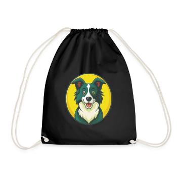 Border Collie Hund Niedliches Kawaii Cartoon Haustier Tier - Turnbeutel - Schwarz - Vorne