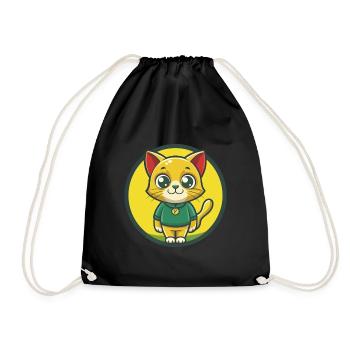 Katze Niedlich Kawaii Cartoon Clipart Haustier Tier - Turnbeutel - Schwarz - Vorne