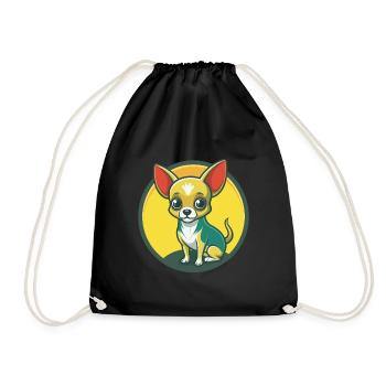 Chihuahua Dog Cute Kawaii Cartoon Clipart Animal - Drawstring Bag - black - Front