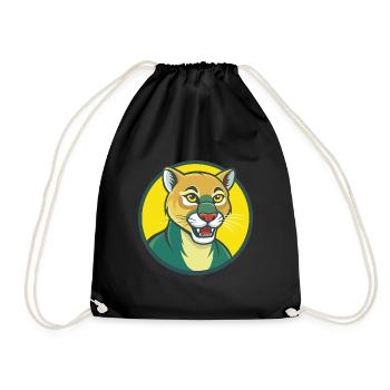 Cougar Cute Kawaii Cartoon Clipart Pet Animal - Drawstring Bag - black - Front