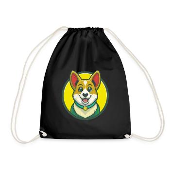 Corgi Dog Cute Kawaii Cartoon Clipart Pet Animal - Drawstring Bag - black - Front