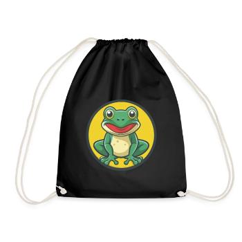 Frog Cute Kawaii Cartoon Clipart Pet Animal - Drawstring Bag - black - Front