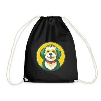 Havaneser Hund Niedlich Kawaii Cartoon Clipart Tier - Turnbeutel - Schwarz - Vorne