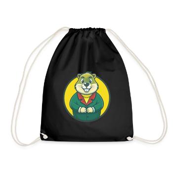 Groundhog Cute Kawaii Cartoon Clipart Pet Animal - Drawstring Bag - black - Front