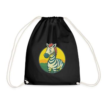 Zebra Cute Kawaii Cartoon Clipart Pet Animal - Drawstring Bag - black - Front