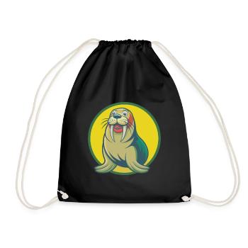 Walrus Cute Kawaii Cartoon Clipart Pet Animal - Drawstring Bag - black - Front