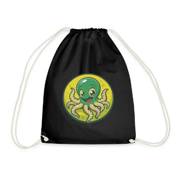 Octopus Cute Kawaii Cartoon Clipart Pet Animal - Drawstring Bag - black - Front