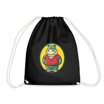 Hippo Cute Kawaii Cartoon Clipart Pet Animal - Drawstring Bag - black - Front