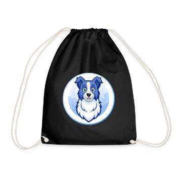 Border Collie Hund Blau Kawaii Zeichentrickfigur - Turnbeutel - Schwarz - Vorne