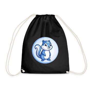 Chipmunk Blue Kawaii Cartoon Character Clipart Pet - Drawstring Bag - black - Front