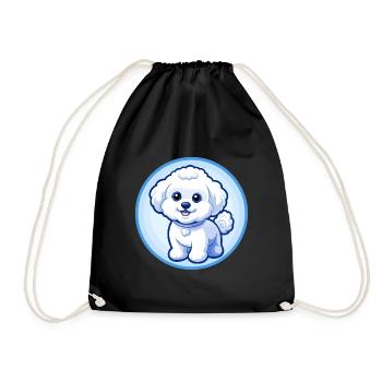 Bichon frisé chien bleu kawaii dessin animé personnage animal de compagnie - Sac de sport léger - noir - Devant