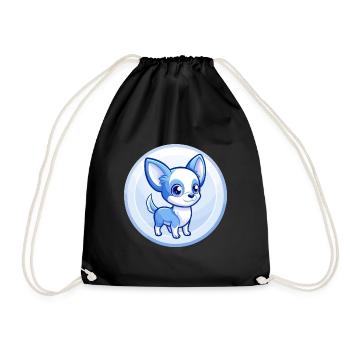 Chihuahua Dog Blue Cute Kawaii Cartoon Clipart Pet - Drawstring Bag - black - Front