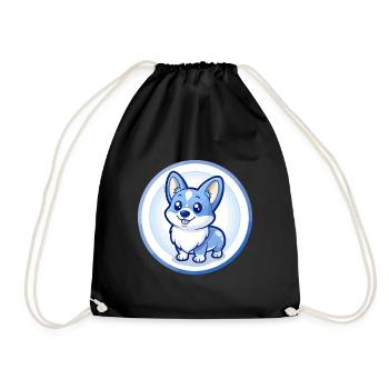 Corgi Dog Blue Kawaii Cartoon Character Clipart - Drawstring Bag - black - Front
