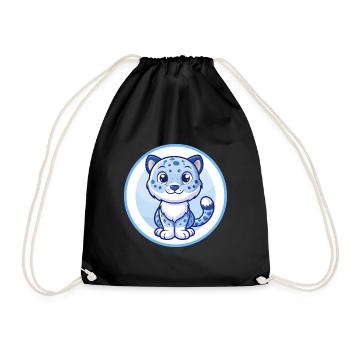 Amur Leopard Blue Kawaii Cartoon Character Clipart - Drawstring Bag - black - Front