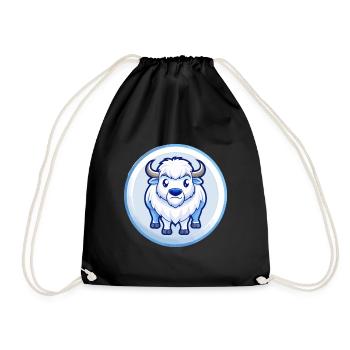 Bison Blue Kawaii Cartoon Character Clipart Pet - Drawstring Bag - black - Front