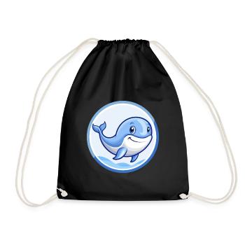 Blue whale Blue Kawaii Cartoon Character Clipart - Drawstring Bag - black - Front