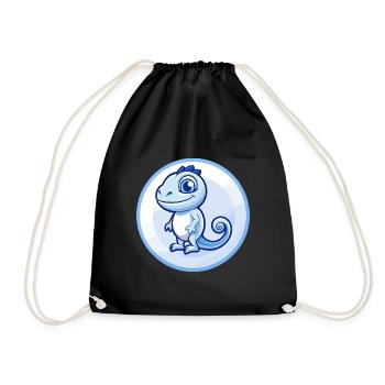 Chameleon Blue Kawaii Cartoon Character Clipart - Drawstring Bag - black - Front