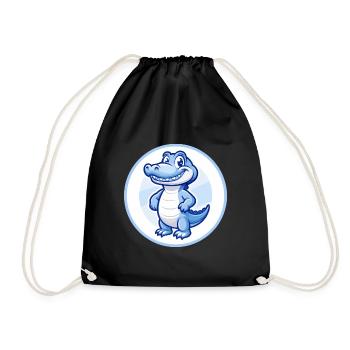 Krokodil Blau Kawaii Cartoon Figur Clipart - Turnbeutel - Schwarz - Vorne