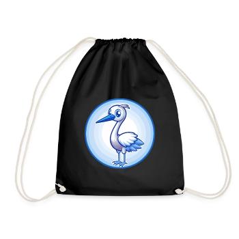 Crane Blue Kawaii Cartoon Character Clipart Pet - Drawstring Bag - black - Front
