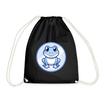 Frosch Blau Kawaii Cartoon Figur Clipart Haustier - Turnbeutel - Schwarz - Vorne