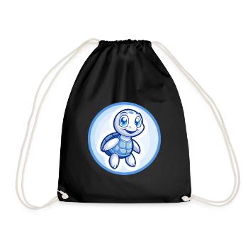 Turtle Blue Kawaii Cartoon Character Clipart Pet - Drawstring Bag - black - Front