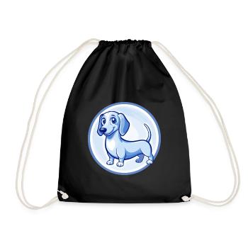 Dachshund Dog Blue Cute Kawaii Cartoon Clipart Pet - Drawstring Bag - black - Front